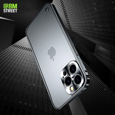 Luxury Magsafe For iPhone 12 13 14 Pro Max 14Plus Full Lens Glass Cover Frosted Transparent Back Magnetic Metal Frame Phone Case
