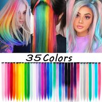 Straight Colored Clip In Piece Hair Extensions 22inch Color Pink Synthetic Fake False on Pieces