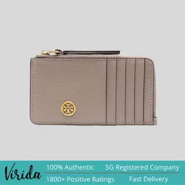 NWT Tory Burch Emerson Saffiano Leather Slim Card Case GRAY HERON