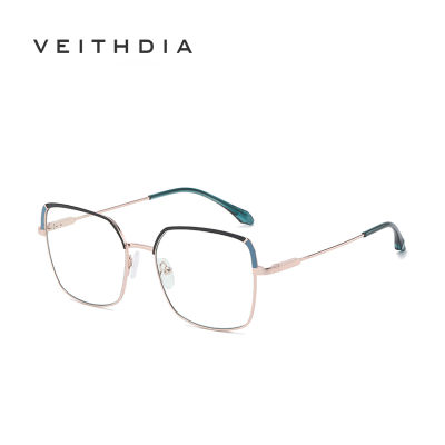 VEITHDIA กระจกแบนสองสีสำหรับผู้หญิง,JS8617แว่นตาป้องกันแสงสีฟ้าสไตล์ INS ทำจากโลหะกรอบแว่นตาแฟชั่นใหม่