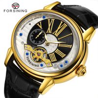 ZZOOI Forsining White Golden Luxury Men Transparent Automatic Wristwatch Waterproof Mechanical Watch Leather Strap Casual Sport Clock