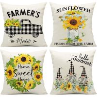 Summer Pillow Covers 18X18,Summer Decor,Outdoor Farmhouse Pillow Covers Linen Cushion Case for Summer Home Decor