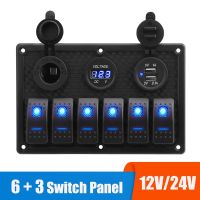 24V 12V 6 Buttons Switch Panel With Digital Voltmeter Tester USB Chargers 3.0 Light Toggle Car Power Adapter Marine Boat Caravan