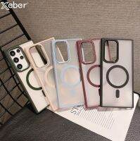 Floveyoo เคสชาร์จไร้สายแม่เหล็กโลหะสำหรับผิวด้านโปร่งใส Magsafe เคสอะคริลิคสำหรับ Samsung S23 S22สุดหรู