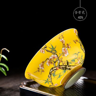 Enamel Single Bowl Chinese Style Retro Flower Bird Pattern Bowl Jingdezhen Fine Bone China Ceramic Tableware