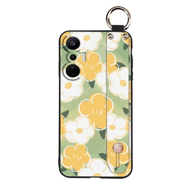 silicone-painting-flowers-phone-case-for-infinix-x6827-hot20s-free-fire-neon-edition-shockproof-ring-lanyard-wristband