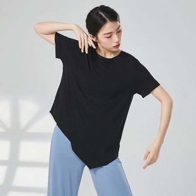 ♕✷✑ Womens Modern Dance Practice Clothes Loose Dance Jacket Short-Sleeved Modal Hem Angled Round Neck