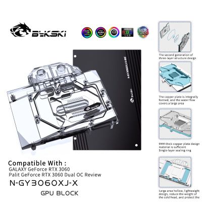 Bykski GPU Water Block สำหรับ GALAX GeForce RTX3060 /Palit RTX 3060 Dual OC,หม้อน้ำ Water Cooling Liquid Cooler,N-GY3060XJ-X