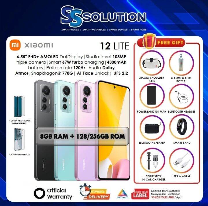 Xiaomi 12 Lite (8GB RAM + 128/256GB ROM) Featherweight slim design | Studio-level  108MP triple camera | Smart 67W turbo charging | 120Hz AMOLED display |  Lazada