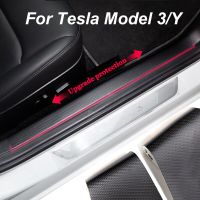 For Tesla Model 3/Y Car Door Sill Sticker 4-Piece Welcome Pedal Decoration Sticker Scuff Guard Anti Kick Interiors Accessories