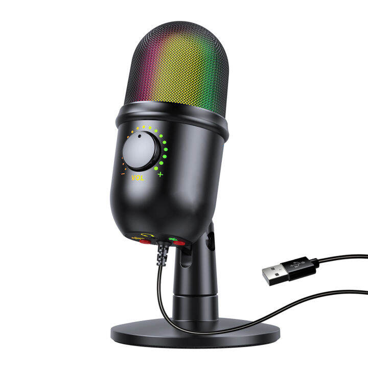 RGB Condenser Microphone Cardioid USB Mic with Colorful Lighting Effect