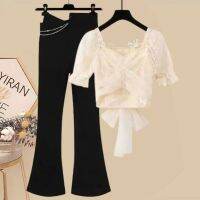 Summer suit women 2023 new large size womens clothing all-match fashion slim short-sleeved high-waisted trousers two-piece trendy