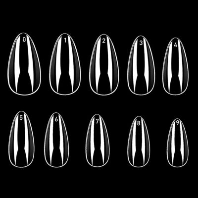 500Pcs Almond Fake Nail Tips Full Cover 10 Sizes Acrylic Stiletto False Art Nail Shoes Accessories