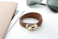 Designer 2021 Genuine Leather Women Bracelet Brand Double Wrist Strap Epsom Wristband Plain Bracelet with Gold and Silver Buckle