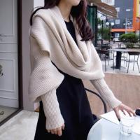 {Warm scarf}2022ผู้หญิงผ้าพันคอขนสัตว์ฤดูหนาว Thicked แขนตัดเสื้อกันหนาวผ้าพันคออัลตร้ายาว Lmitation แคชเมียร์ถักผ้าคลุมไหล่