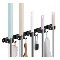 Wall Mount Broom Holder Mop Organizer Racks Stainless Steel Hooks Non-slip for Home Kitchen Garden Laundry Garage Storage Rack Picture Hangers Hooks