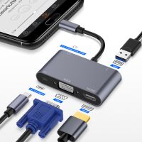 [LUNA electronic accessories] อะแดปเตอร์ Type C Hundertolt ฮับ3 USB เพื่อ VGA HD แจ็ค3.5มม. พร้อมพลังงาน Type-C สำหรับ MacBook Pro แลปท็อปโทรศัพท์