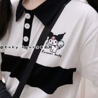 เสื้อโปโลแขนสั้นลําลอง ปักลาย Kuromi Melody สไตล์ญี่ปุ่น สําหรับผู้หญิง และนักเรียน V729