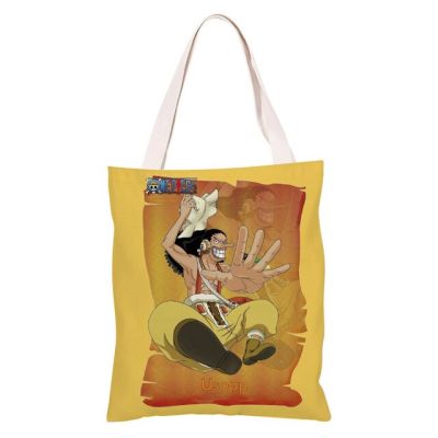 กระเป๋าผ้าแคนวาสสำหรับกระเป๋าช้อปปิ้งและของเล่นรูปลิง Luffy Roronoa Zoro อะนิเมะเรื่องวันพีชใหม่