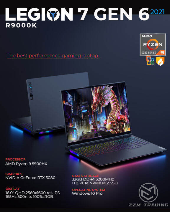 Lenovo Legion 7 Gen 6 Legion R9000k 2021 Brand New Gaming Laptop R9 5900hx Rtx 3080 16 Qhd 2 0939