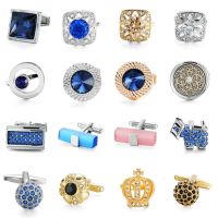 XKZM Brand Cuff Links Luxury Blue Glass Cufflinks for Mens High Quality round Crystal Cufflinks Shirt Cuff  button Wedding gift Cuff Link