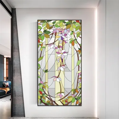Privacy Windows Film Orchid Flower Stained Glass Window Stickers Static Cling Decorative Frosted Window Films Window Coverings