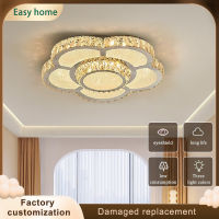 EASYHOME โคมไฟติดเพดาน LED ที่สร้างสรรค์โคมไฟคริสตัลเรียบง่ายไฟพร้อมรีโมทคอนโทลสามสีสำหรับตกแต่งห้องนอนห้องนั่งเล่นไฟติดเพดานห้องไฟห้องรับประทานอาหาร