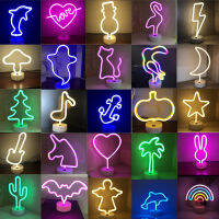 LED zao xing deng ins Desktop Neon Cloud Lightning Unicorn Room Decoration Small Night Lights round Base