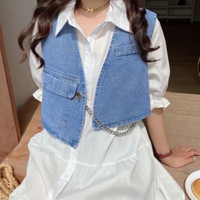 Denim Vest Set 2023 Spring New Korean Version Fashion Foreigner Style Age Reducing Shirt Dress Two Piece Set Fashion