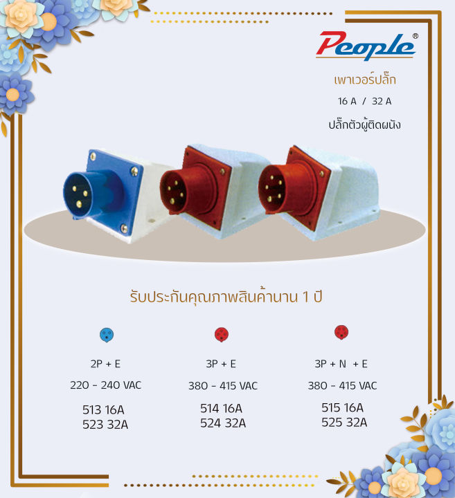 เพาเวอร์ปลั๊ก-สินค้าพร้อมส่งจากไทย-ปลั๊กตัวเมียติดผนัง-113-123-114-124-115-125-16-32a-กันน้ำ-ip66