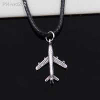 New Fashion Tibetan Silver Color Pendant Plane Airplane Necklace Choker Charm Black Leather Cord Factory Price Handmade Jewelry