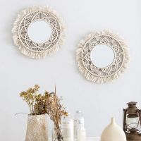 TY34 Macrame Mirror Handmade Tapestry Makeup Hanging Wall Mirrors Bohemian Decoration U2JD