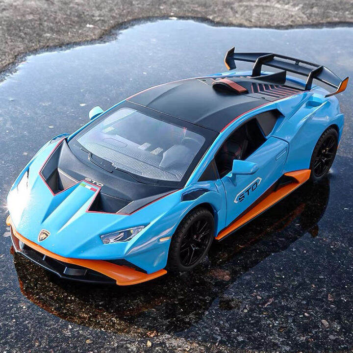 RUM】1:24 Scale Lamborghini Huracan Sto Alloy Car Model Light & Sound effect  diecast car Toys for Boys baby toys birthday gift car toys kids toys car  model car Boys toys model collection |