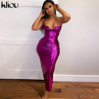 Kliou Party Style Maxi Dress Women Elegant Sheath Shiny Cleavage Body-Shaping Camisole Sleeveless Backless Female vestidos