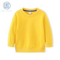 LS เสื้อกันหนาวเด็กผ้าฝ้ายบริสุทธิ์เทอร์รี่ส่วนบางสีทึบแขนคอกลมยาว