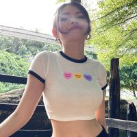 ✗✐  New Women Cropped Tops Short Sleeve Round Neck Letters Print Patchwork Casual Party Club Shirt Street Style White Hot S M L