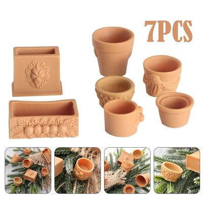 【CC】 7 Pcs/Set Collectibles Miniature Bonsai Pot for 1/12 doll house Garden Accessories