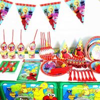 【CW】☂▧▬  Sesame Street Cartoon Decoration Tableware Paper Plate Cup Baby Shower Kids Birthday Supplies