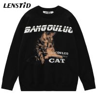 【YD】 LENSTID Men Knitted Sweaters Hip Hop Hairy Embroidery Streetwear Fashion Pullover