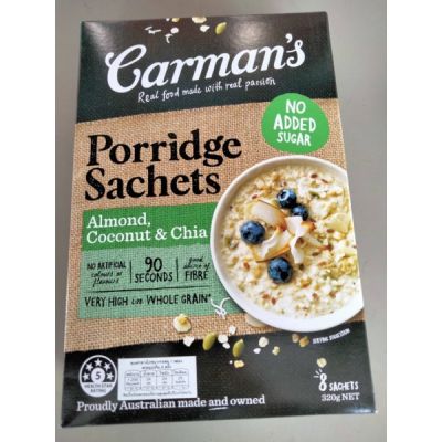 🍀For you🍀 Carmans  Porridge Sachets Almon Coconut&amp;Chia ธัญพืช ผสม ข้าวโอ๊ต คาร์แมนส์  320 กรัม