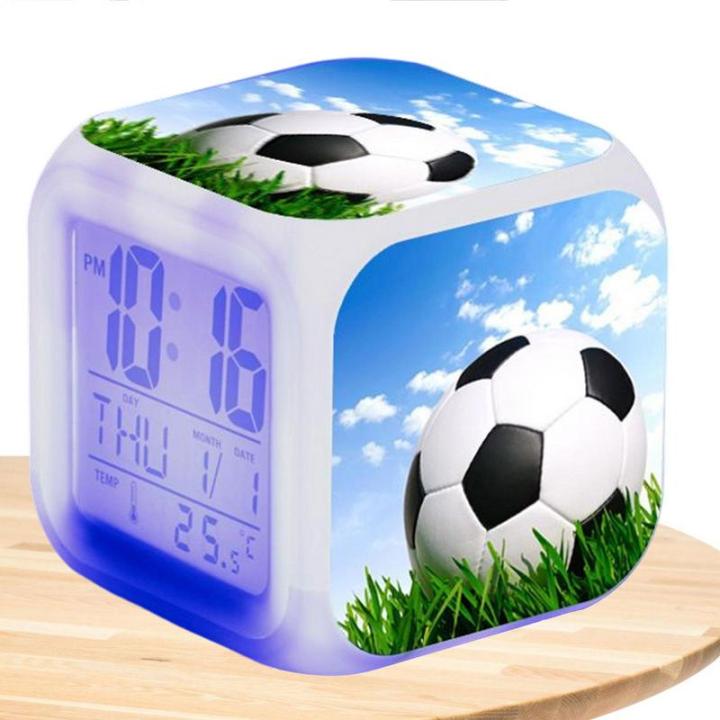 นาฬิกาปลุกฟุตบอล-led-นาฬิกาห้องนอนพร้อมไฟหลากสีของขวัญวันเกิดสำหรับเด็กมัลติฟังก์ชั่น