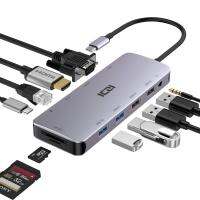 USB ฮับ C,ฮับ Type C,ICZI 11 In 1อะแดปเตอร์กับอีเธอร์เน็ต,4K USB C เป็น HDMI,VGA, 2 USB 3.0 2 USB 2.0,ตัวอ่าน SD/บัตร TF,Mic/audi