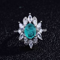 เลียนแบบ Paraiba ทัวร์มาลีนแหวนพลอยสำหรับผู้หญิงสีเงินทึบแหวนหินเบาะสีน้ำเงินสำหรับครบรอบการหมั้น