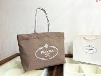 มาใหม่ PD ผ้าลินินกระเป๋า/กระเป๋าสะพาย Prada 48/38x30x16cm