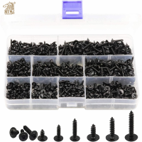 900pcs M2.3 M2.6 M3 Hardware Black Screw PWA Cross Round Head With Cushion Self-tapping Screw Pan Head