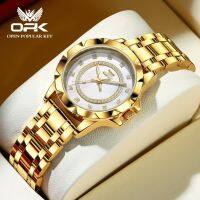 OPK Jam Tangan Perempuan Wanita Original Waterproof Quartz Movement Stainless Steel Luminous Business Fashion Luxurious Gold White Women Watch 6011 【BYUE】