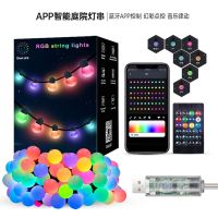 หลอดไฟลูกบอลร้อยเป็นสาย RGB IC หลอดไฟสายดึง LED ควบคุมแอพพ์บลูทูธกันน้ำโคมไฟลานบ้านไฟปาร์ตี้วันหยุดงานแต่งงานตกแต่ง D11-12