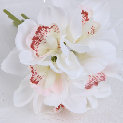 【cw】6 heads large flower cymbidium artificial flowers DIY wedding bride hand flower home decoration artificial orchid fake plants ！