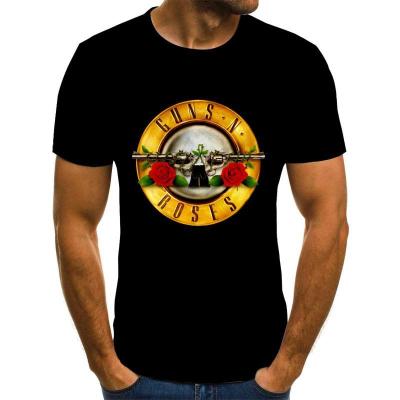 Punk T Shirt Guns N Roses Tshirt Men Black Tshirt Heavy Metal Gun Rose Print Dress Hop Tees S6Xl 100% Cotton Gildan