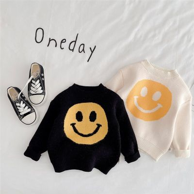 Spring autumn baby children smile letters retro sweaters 1-6 years boys girls fashion all-match knitted pullovers